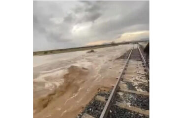 Damaged railway lines under repair